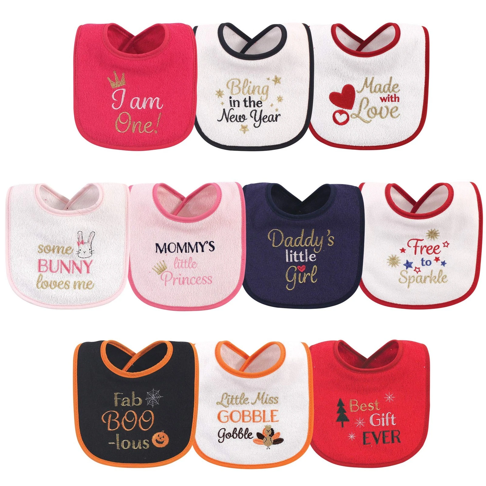 Unisex Baby Cotton Terry Drooler Bibs with Fiber Filling, Holiday Girl I Am O...