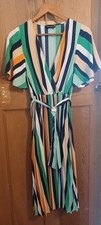 PLT Pretty Little Things Dress Uk Size 8 Colourful Stripes, Pleated & Floaty