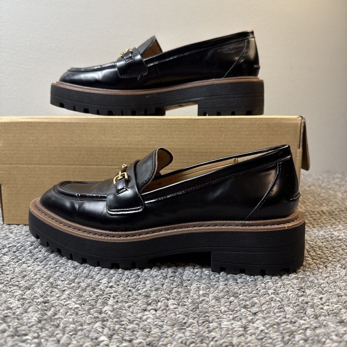 Sam Edelman Laurs Loafers Black Leather Horsebit Lug Sole Platform Shoes Size 10 Sam Edelman Laurs Dark Mocha Leather Rounded Toe Slip On  main image 3
