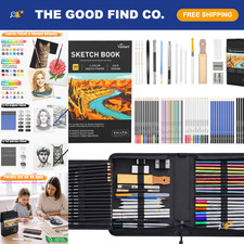 176PCS Art Supplies Set, Drawing Kit with 3-Color Sketchbook  100 Sheets