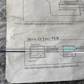 NEO-GEO Original VCR RF Converter Hook-Up sheet. W/ Customer Service # Very Rare