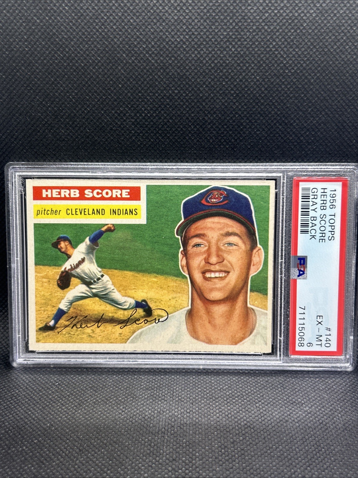1956 Topps Baseball #140 Herb Score Gray Back PSA 6 CENTERED