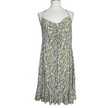 I.E. Petite Sundress Halter Dress L Yellow Zebra Babydoll Ruched Ruffled Hem
