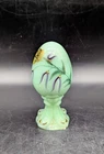 Vintage Fenton Art Glass Jadeite Egg On Stand Butterfly Hand Painted Signed 4"