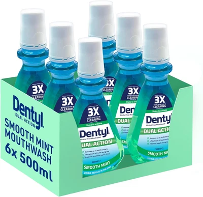 PERIPRODUCTS LTD Dentyl Dual Action Smooth Mint Plaque-Reducing CPC Mouthwash 6X500Ml