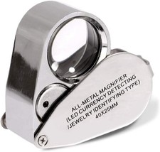 40X Jewelers Loupe Jewelry Loop Coin Magnifier Light Pocket LED Magnifying Glass
