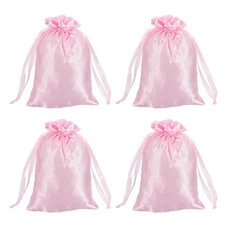 Satin Bags with Drawstring, 4x6 Inch Wedding Favor Bags (Pink, Pack of 4)