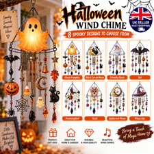 Halloween Wind Chime Acrylic Suncatcher Ghost Bat Pumpkin Cat Witch Hanging Deco