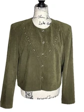 Karin Steven’s Women's Size 12 Olive Green Faux Suede Pant Suit Jacket & Slacks