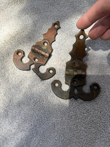 Antique Vintage Hardware Solid Brass Strap Hinges Latch Fancy Ornate Ice Box - Picture 5 of 6