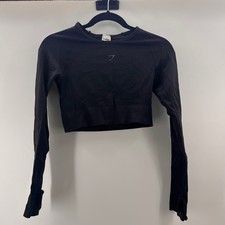 Gymshark Seamless Long Sleeve Cropped Workout Top Thumbholes Black Size M