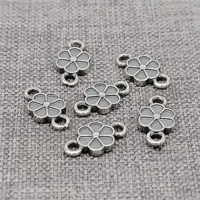 5pcs of 925 Sterling Silver Small Daisy Connector Charms 2-sided for Bracelet