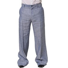 DOLCE & GABBANA Pants Light Blue Linen Straight Dress Trouser IT48/W34/M 1200usd