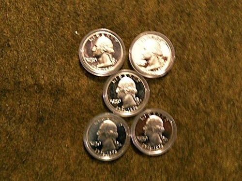5 1976-S SILVER PROOF WASHINGTON QUARTERS IN CAPSULES