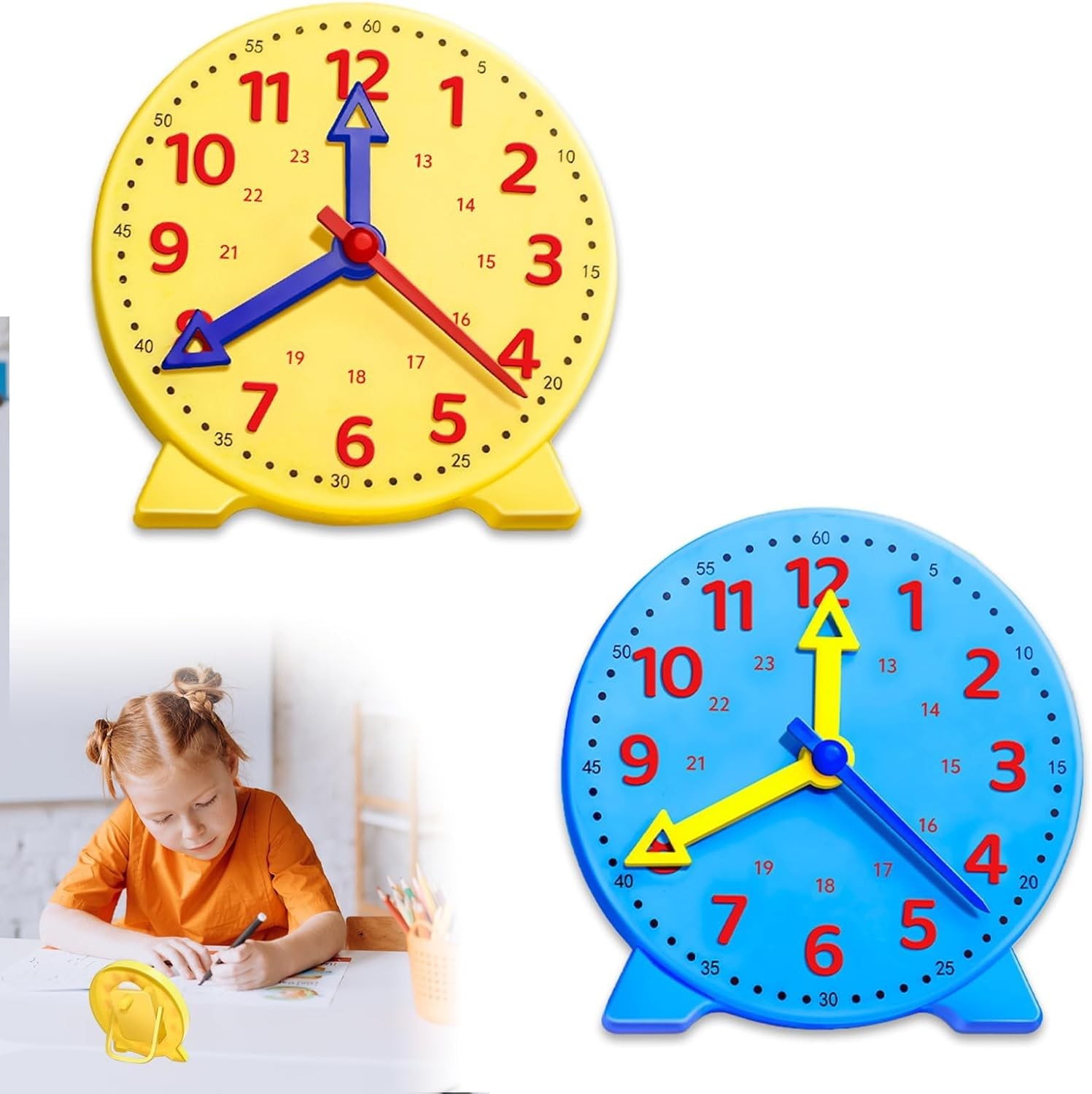 2PCS Teaching Clock for Children Learning Clock for Kids Moveable Learn to Tell