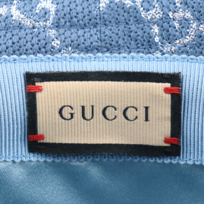 帽子 GUCCI GG Lame Bucket Hat 631951 Gucci Blue Silver Lame Bucket Hat Size M 57cm GG Logo Woven Wool