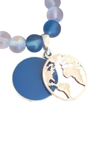 Vintage Blue Iridescent Frosted Beads Necklace Earth 2 Piece Pendant 18" Long - Picture 5 of 6