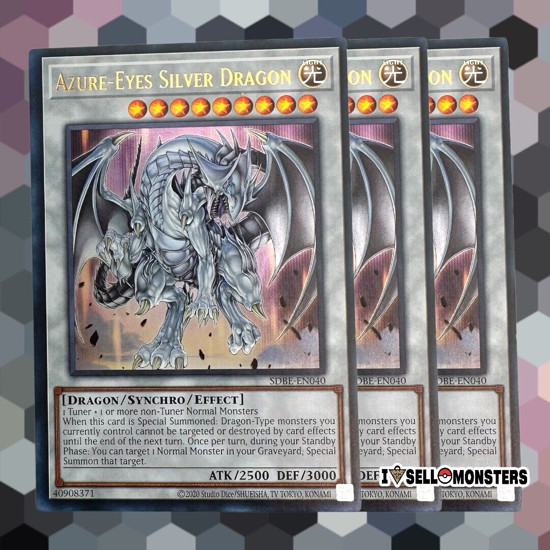 Yu-gi-oh! TCG 3x Azure Eyes Silver Dragon SDBE-EN040 x3 Yu-gi-oh! TCG 3x Azure Eyes Silver Dragon SDBE-EN040 x3