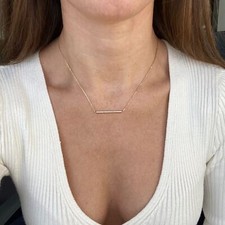 14K WHITE GOLD DIAMOND BAR STRAIGHT LINE PENDANT NECKLACE 0.20CTW