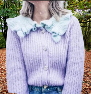 NWT ZARA COMBINATION BIB COLLAR KNIT CARDIGAN Sz