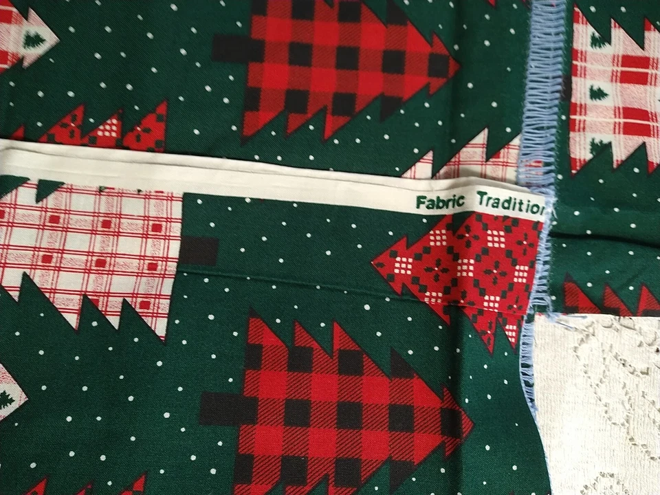 Fabric Traditions Red/Green Patchwork Buffalo Plaid Christmas Tree Fabric 14"+ - Image 3 of 4