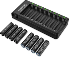Rechargeable AA Batteries with Charger, POWEROWL 8 Pack of 2800mAh High Capacity
