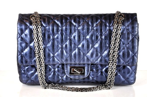 Chanel 255 Reissue Purse Limited Edition Metallic Blue Stripe Lambskin |  eBay