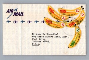 1971 Nukualofa Tonga Toga Banana Stamps Cover To USA Indiana Fort Wayne