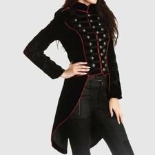 New Ladies Long Black Wool Gothic Steampunk Military Tail Coat Fast Shipping