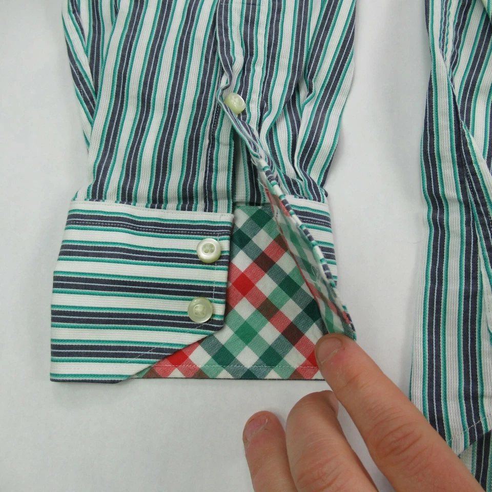 Jack Stone Shirt Mens Large Green Stripes Business Button Up Casual - Image 3 of 4
