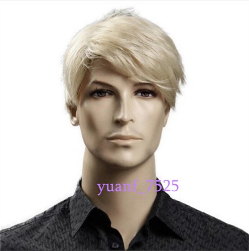 Blonde Adult Men Short Wavy Straight Wigs Male Cosplay Party Ball Full Hair Wig