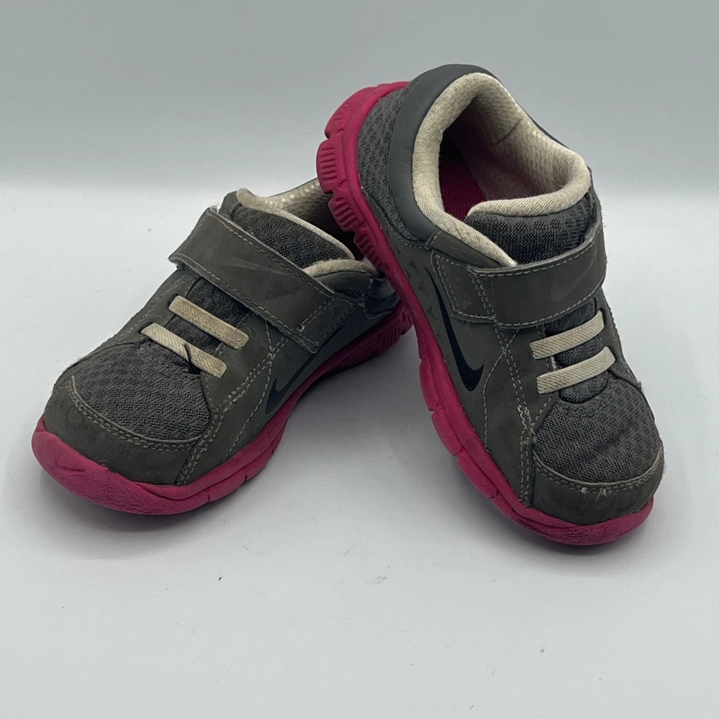 Baskets Nike Kids Flex Supreme gris maille rose 525355 002 crochet et boucle haut bas 9C