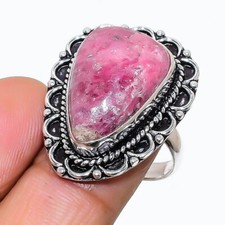 Natural Rhodonite Gemstone Handmade 925 Sterling Silver Jewelry Ring Sz 7 US 