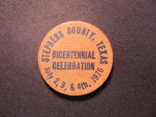 1976 Stephens Co., Texas Wooden Nickel Token - U.S. Bicentennial Wooden Coin BUF