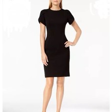 Calvin Klein Black Tulip Sleeve Stretch Crepe Sheath Dress Size 8