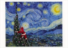 Santa Impressionist Painting  The Starry Night Box of 10 Christmas Cards