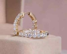 2Ct Round Cut Lab Created Diamond Huggie Hoop Earrings 14K Yellow Gold Plated