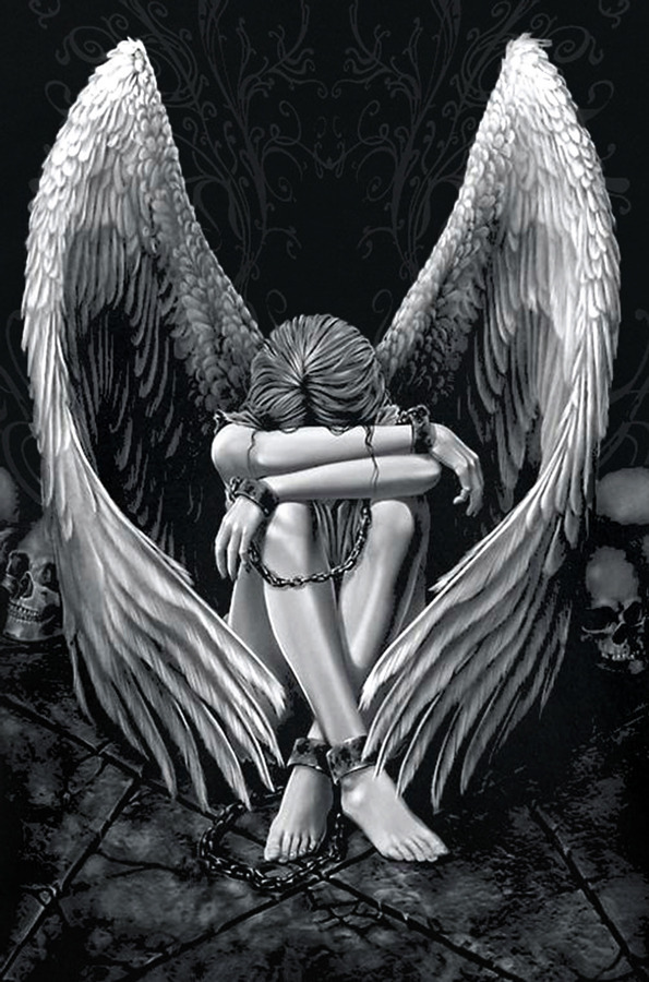 絵画 Light and Fallen Angel Gothic Fallen Angel in Chains *FRAMED* CANVAS ART PRINT 24