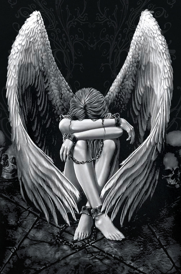 Gothic Fallen Angel in Chains *FRAMED* CANVAS ART PRINT 24X16