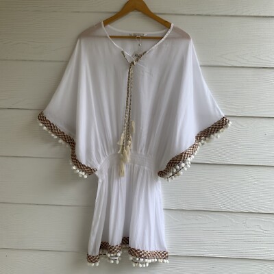 Shiraleah Dede White Beaded Y Neck Cover Up Dress One Size Elastic Waist  NWT | eBay