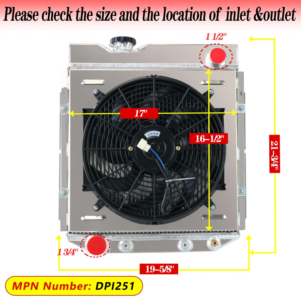 Radiator Shroud Fan Relay 4 Row For Ford 65 Falcon 1964~66 Mustang Mercury Comet — 第 2/4 张图片