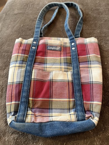 Nice LONGABERGER Simple Multi-Color Plaid Print Purse With A Pocket On The Front - Picture 7 of 7