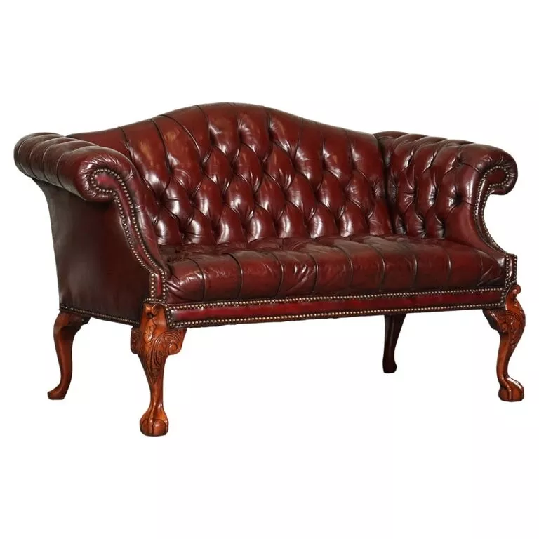 Tufted on sale camelback sofa