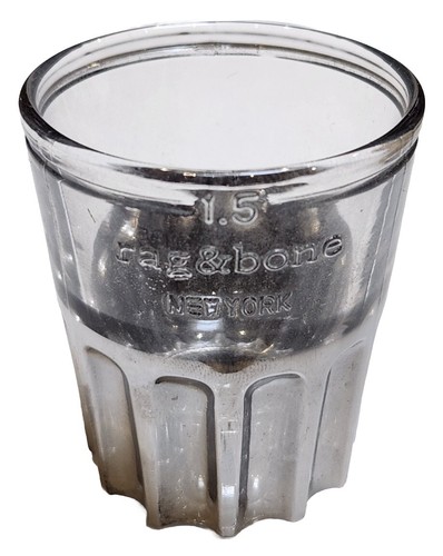 (4) Rag & Bone New York Shot Glass Bar Drink Souvenir Clear w/ Metal Base 1.5 Oz - Picture 2 of 3