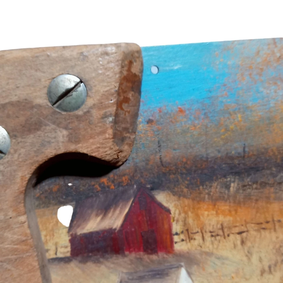 Arte popular rural decoración de pared pintura de granja sierra primitiva firmada de colección Foto 2 de 4