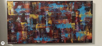 ABSTRACT MODERN ART by Esaias Cantu HANDMADE UNIQUE PAINTING. 15x30 inch canvas 