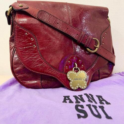 Anna Sui Shoulder Bag Butterfly Rhinestone Flower Pattern Leather - Picture 1 of 9