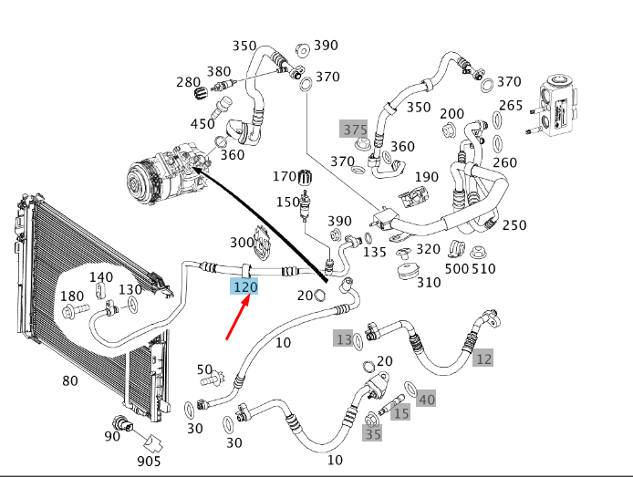 MB E W212 Compressor To Conecting Point Refrigerant Line A2128302800