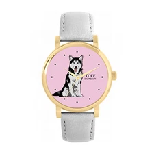 Toff London TLWS-29827 Ladies Black And White Husky Dog Watch
