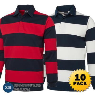 10 x Mens Striped Rugby Jumper Polo Shirt Thick Size 3XS-7XL Work Top ...